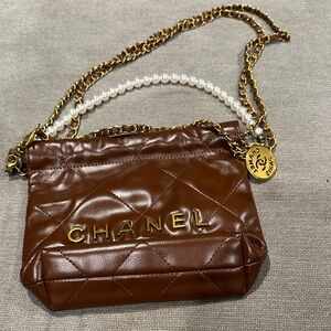 Chanel Quilted Brown Leather Shoulder Bag with Gold Chain